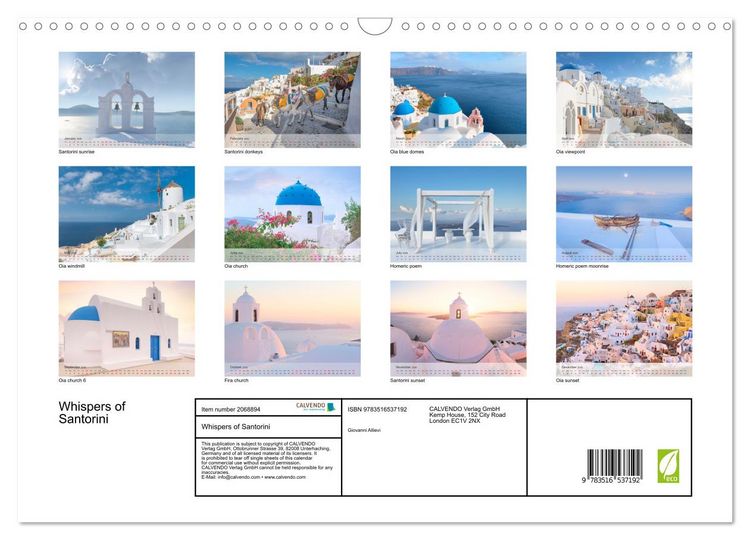 Produktbild: Whispers of Santorini (Wall Calendar 2026 DIN A3 landscape), CALVENDO 12 Month Wall Calendar