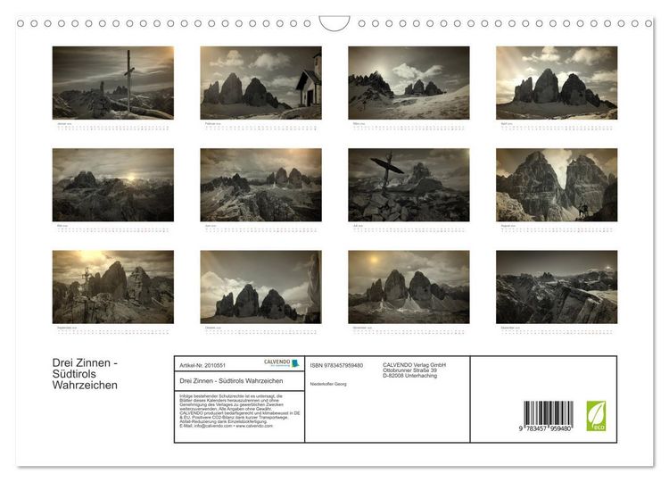 Produktbild: Drei Zinnen - S&uuml;dtirols Wahrzeichen (Wandkalender 2026 DIN A3 quer), CALVENDO Monatskalender