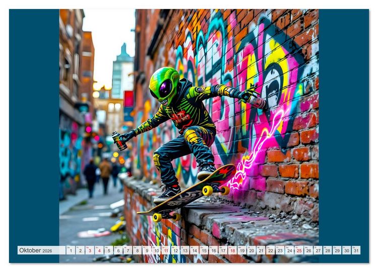 Produktbild: NEONZ - Graffiti trifft Galaxie (Tischkalender 2026 DIN A5 quer), CALVENDO Monatskalender