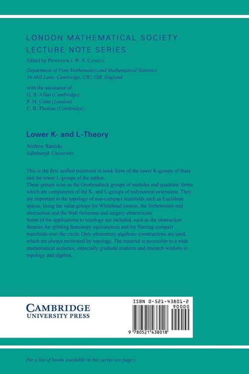 Produktbild: Lower K-& L-Theory