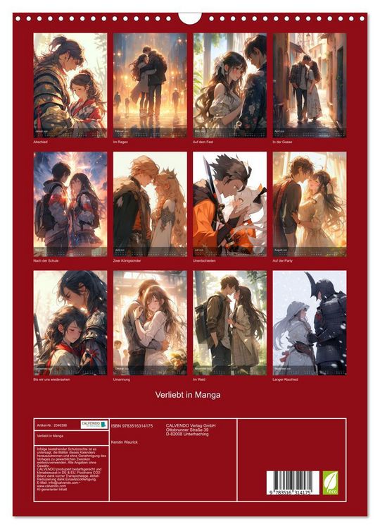 Produktbild: Verliebt in Manga (Wandkalender 2026 DIN A3 hoch), CALVENDO Monatskalender