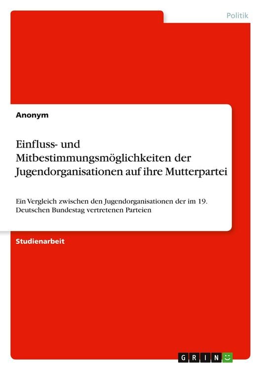 Produktbild: Einfluss- und Mitbestimmungsm&ouml;glichkeiten der Jugendorganisationen auf ihre Mutterpartei
