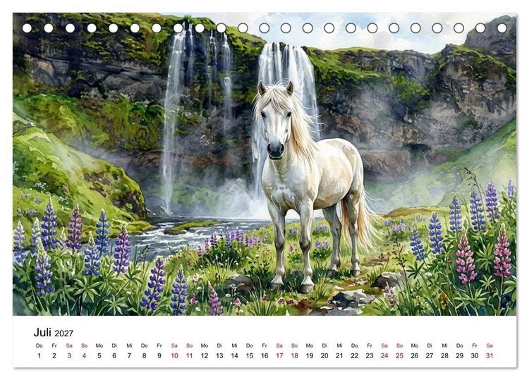 Produktbild: Magie der Islandpferde im Aquarellstil (Tischkalender 2027 DIN A5 quer), CALVENDO Monatskalender