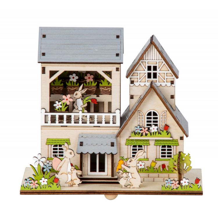 Produktbild: Holz Osterhaus h=17cm b=18cm mit LED Licht