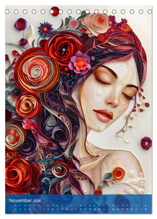 Produktbild: Quilling-Kunst - Elegante Frauenportr&auml;ts aus Papierstreifen (Tischkalender 2026 DIN A5 hoch), CALVENDO Monatskalender