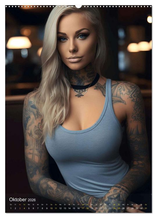 Produktbild: Tattoo Sch&ouml;nheiten - zw&ouml;lf Monate, zw&ouml;lf Frauen und jede Menge Tattoos (hochwertiger Premium Wandkalender 2026 DIN A2 hoch), Kunstdruck in Hochglanz