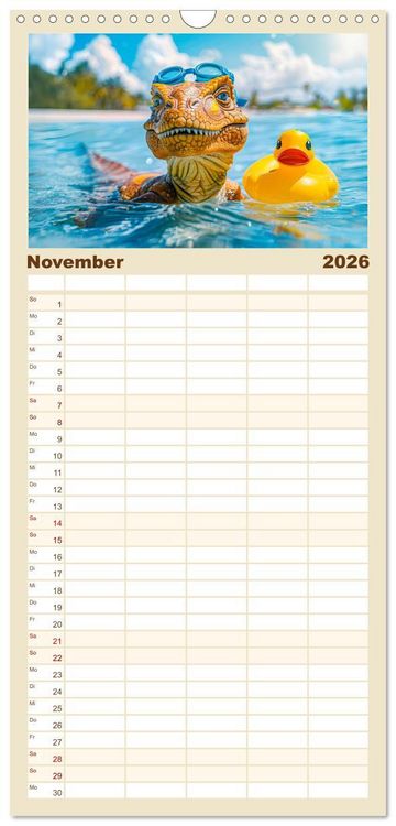 Produktbild: Familienplaner 2026 - Dinosaurier Sommer - Urzeitlich witzige Strandparty mit 5 Spalten (Wandkalender, 21 x 45 cm) CALVENDO