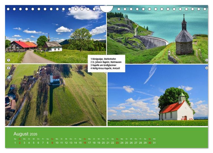 Produktbild: Kirchen und Kapellen als Ausflugsziele (Wandkalender 2026 DIN A4 quer), CALVENDO Monatskalender