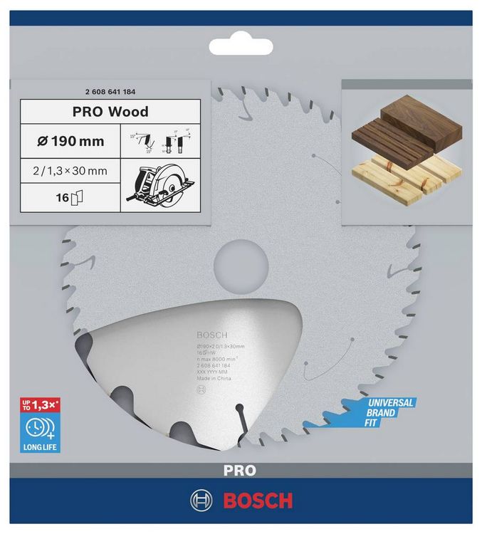 Produktbild: Bosch Accessories Optiline Wood 2608641184 Hartmetall Kreiss&auml;geblatt 190 x 30 x 2 mm Z&auml;hneanzahl: 16 1 St.