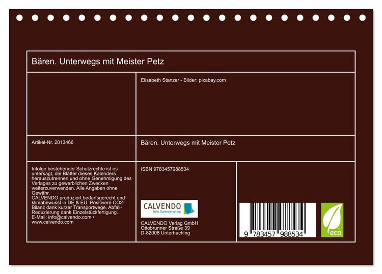 Produktbild: B&auml;ren. Unterwegs mit Meister Petz (Tischkalender 2026 DIN A5 quer), CALVENDO Monatskalender