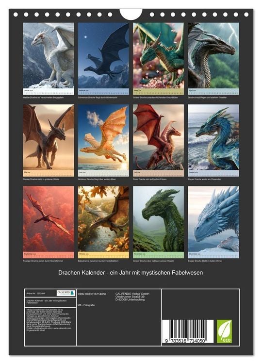 Produktbild: Drachen Kalender - ein Jahr mit mystischen Fabelwesen (Wandkalender 2026 DIN A4 hoch), CALVENDO Monatskalender