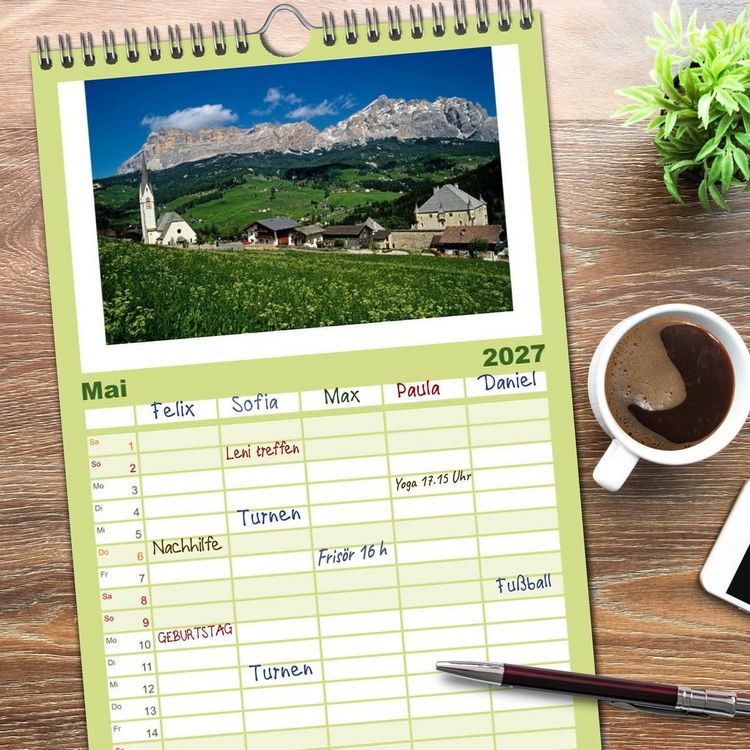 Produktbild: Familienplaner 2027 - S&Uuml;DTIROL - Land der Berge mit 5 Spalten (Wandkalender, 21 x 45 cm) CALVENDO