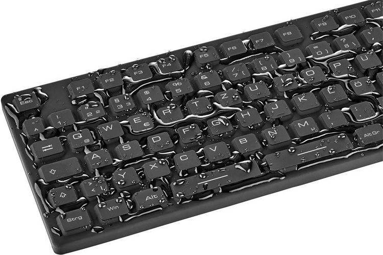 Produktbild: Renkforce RF-3561816 USB Tastatur Deutsch, QWERTZ Schwarz Silikonmembran vollversiegelt IP68