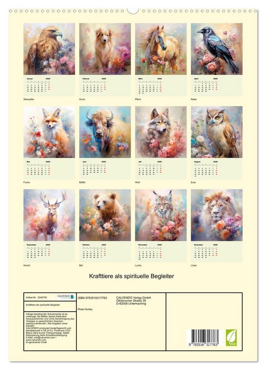 Produktbild: Krafttiere als spirituelle Begleiter (hochwertiger Premium Wandkalender 2026 DIN A2 hoch), Kunstdruck in Hochglanz