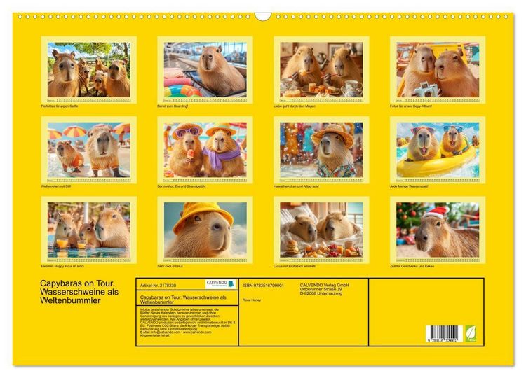 Produktbild: Capybaras on Tour. Wasserschweine als Weltenbummler (Wandkalender 2026 DIN A2 quer), CALVENDO Monatskalender
