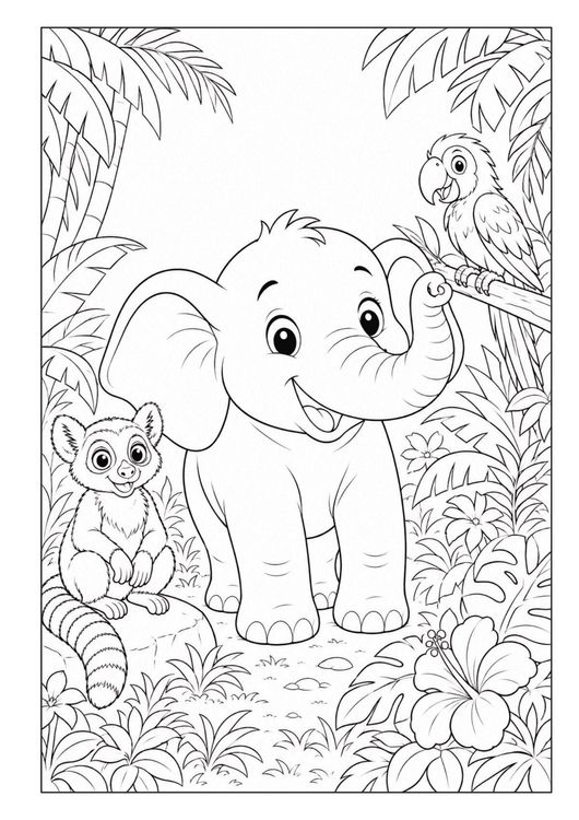 Produktbild: Dschungeltiere Malbuch f&uuml;r Kinder von 5&ndash;7 Jahren mit 50 sch&ouml;nen Ausmalbildern