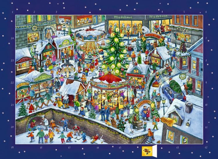 Produktbild: Wand-Adventskalender &ndash; Wimmeliger Weihnachtsmarkt