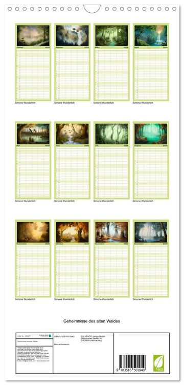 Produktbild: Familienplaner 2026 - Geheimnisse des alten Waldes mit 5 Spalten (Wandkalender, 21 x 45 cm) CALVENDO