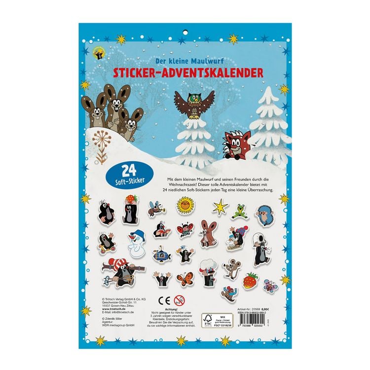 Produktbild: TR&Ouml;TSCH - Sticker-Adventskalender "Der kleine Maulwurf " | Weihnachtskalender mit 24 niedlichen Soft-Stickernckern Sticker Adventskalender | Ab 3 Jahren