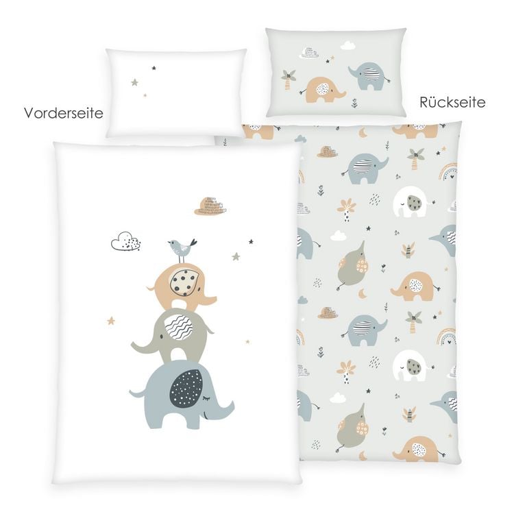 Produktbild: babybest&reg; 2485261063 - Elephants Bettw&auml;sche (Made in Green), 40x60 cm + 100x135 cm, 100% Baumwolle