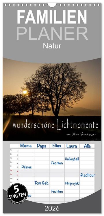Produktbild: Familienplaner 2026 - wundersch&ouml;ne Lichtmomente mit 5 Spalten (Wandkalender, 21 x 45 cm) CALVENDO