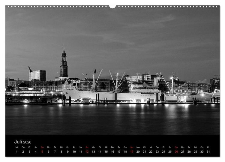 Produktbild: Hamburg monochrome Impressionen (Wandkalender 2026 DIN A2 quer), CALVENDO Monatskalender