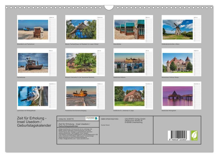 Produktbild: Zeit f&uuml;r Erholung - Insel Usedom / Geburtstagskalender (Wandkalender 2026 DIN A3 quer), CALVENDO Monatskalender