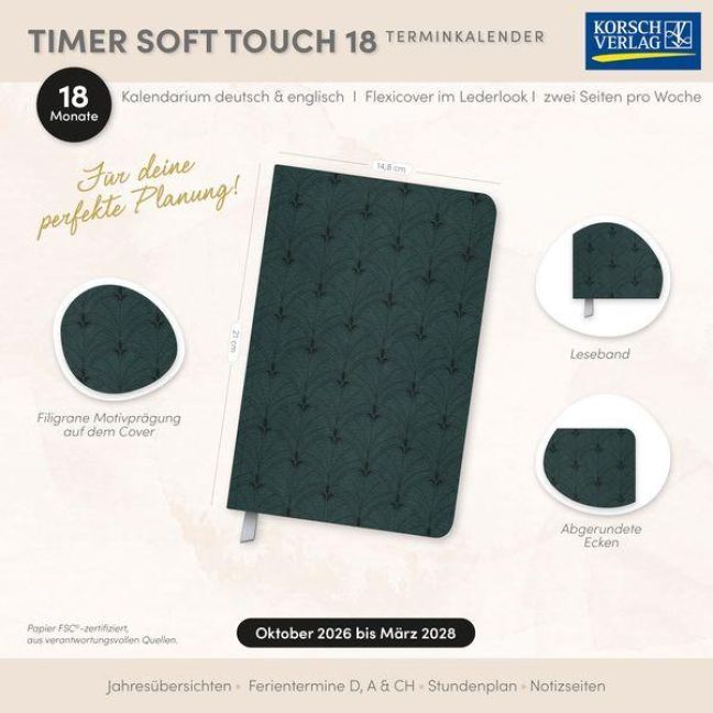 Produktbild: Timer Soft Touch 18 Monate dunkelgr&uuml;n 2027/2028