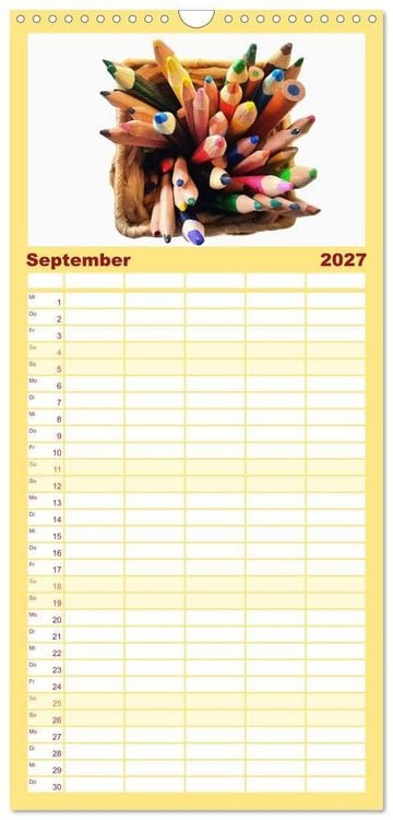 Produktbild: Familienplaner 2027 - Atelierimpressionen - Des K&uuml;nstlers Handwerkzeug im Portrait mit 5 Spalten (Wandkalender, 21 x 45 cm) CALVENDO