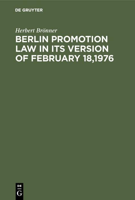 Produktbild: Berlin promotion law in its version of February 18,1976
