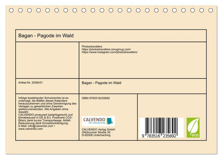 Produktbild: Bagan - Pagode im Wald (Tischkalender 2026 DIN A5 quer), CALVENDO Monatskalender