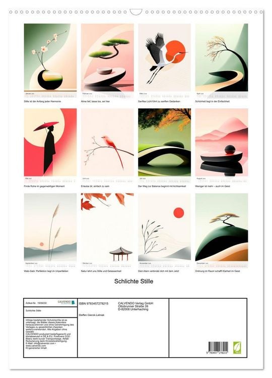 Produktbild: Schlichte Stille (Wandkalender 2026 DIN A2 hoch), CALVENDO Monatskalender