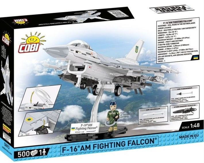 Produktbild: COBI Armed Forces 5893 - F-16AM Fighting Falcon, Mehrzweckflugzeug, Bausatz mit Sockel 1:48, 500 Klemmbausteine