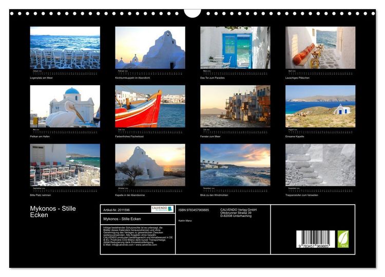 Produktbild: Mykonos - Stille Ecken (Wandkalender 2026 DIN A3 quer), CALVENDO Monatskalender