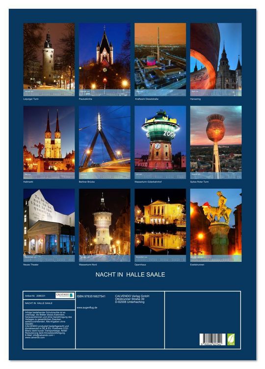 Produktbild: NACHT IN HALLE SAALE (Wandkalender 2026 DIN A2 hoch), CALVENDO Monatskalender