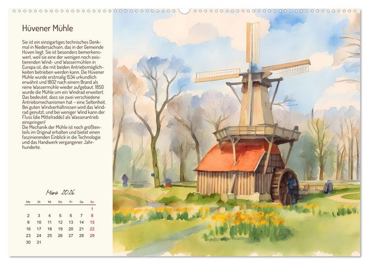 Produktbild: Deutschlands sch&ouml;nste Windm&uuml;hlen (hochwertiger Premium Wandkalender 2026 DIN A2 quer), Kunstdruck in Hochglanz