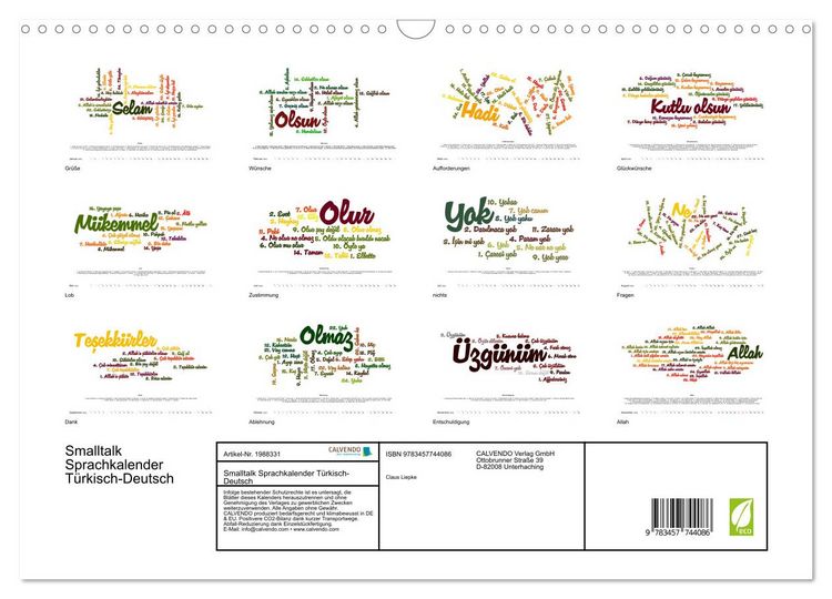 Produktbild: Smalltalk Sprachkalender T&uuml;rkisch-Deutsch (Wandkalender 2026 DIN A3 quer), CALVENDO Monatskalender