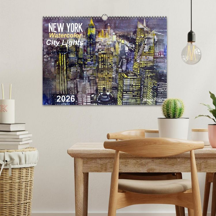 Produktbild: New York Watercolor Citylights (Wandkalender 2026 DIN A3 quer), CALVENDO Monatskalender