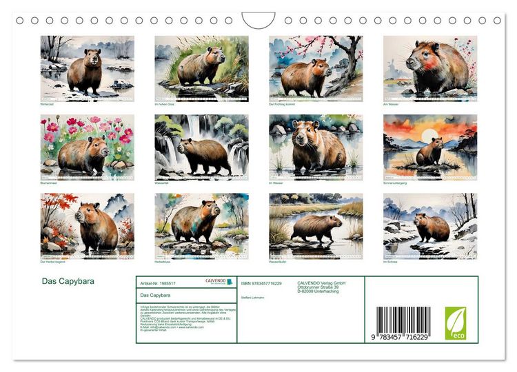 Produktbild: Das Capybara (Wandkalender 2026 DIN A4 quer), CALVENDO Monatskalender