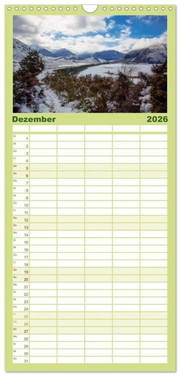 Produktbild: Familienplaner 2026 - Traumhafte Wege - Unterwegs auf Neuseelands S&uuml;dinsel mit 5 Spalten (Wandkalender, 21 x 45 cm) CALVENDO