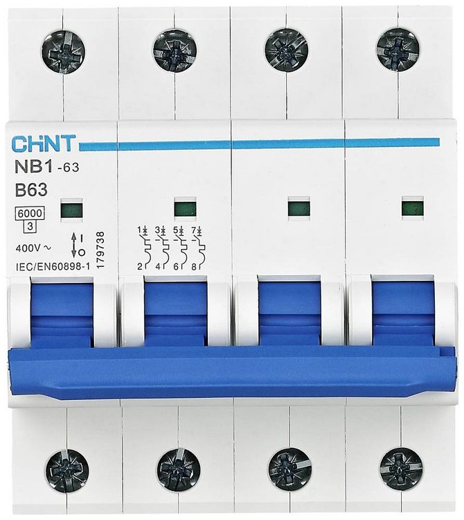 Produktbild: Chint 179730 NB1-63 4P B20 6kA DB Leitungsschutzschalter 4polig 20A 240 V, 415V