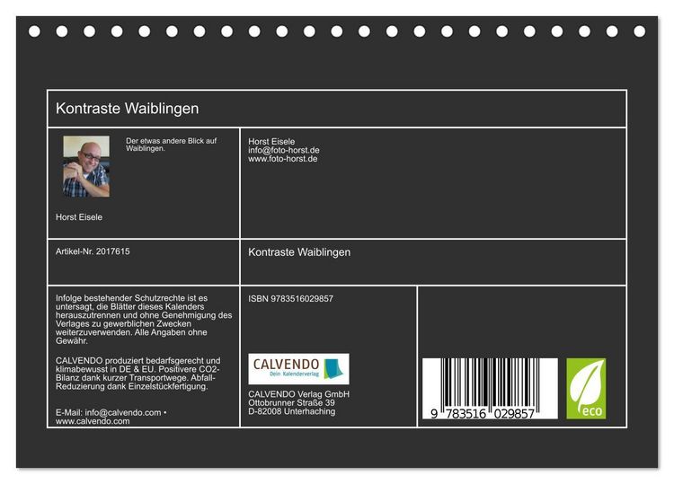 Produktbild: Kontraste Waiblingen (Tischkalender 2026 DIN A5 quer), CALVENDO Monatskalender