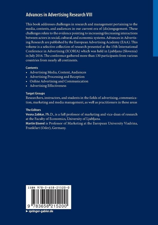 Produktbild: Advances in Advertising Research VIII