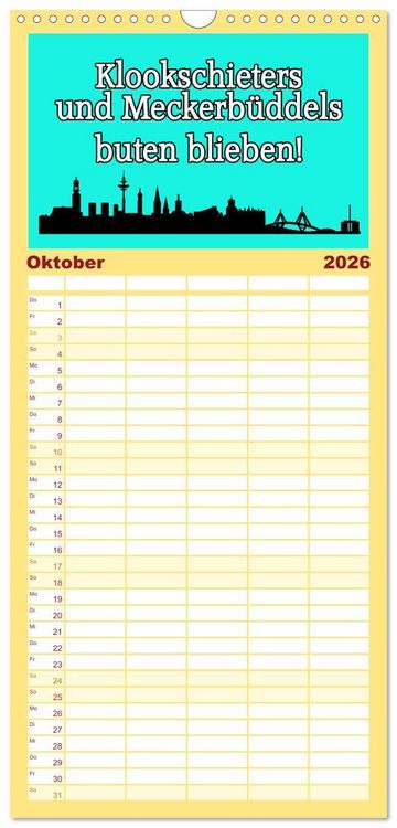 Produktbild: Familienplaner 2026 - Hamburger Schnack mit 5 Spalten (Wandkalender, 21 x 45 cm) CALVENDO