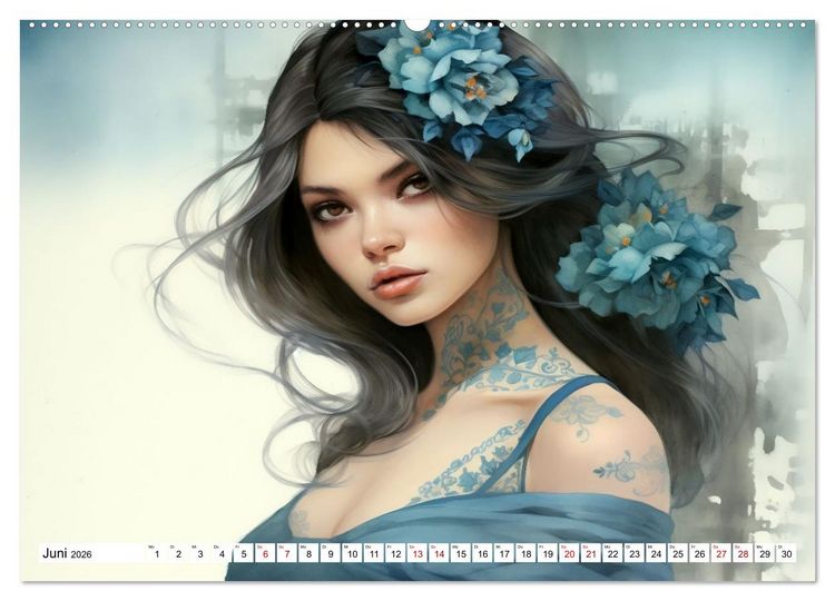 Produktbild: Tattoo trifft Kunst - Starke Tattoos treffen auf sanftes Aquarell (Wandkalender 2026 DIN A2 quer), CALVENDO Monatskalender
