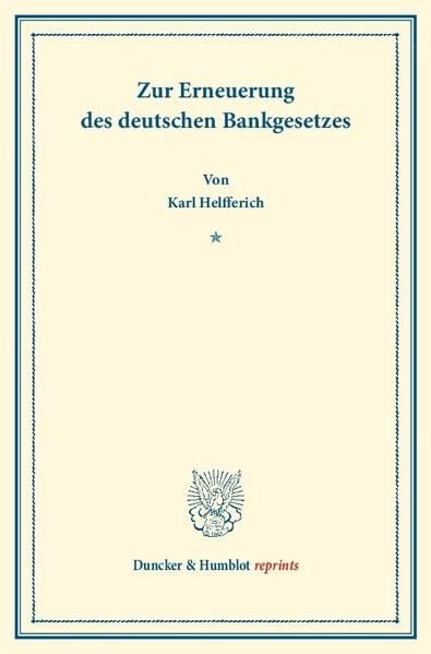 Produktbild: Zur Erneuerung des deutschen Bankgesetzes.