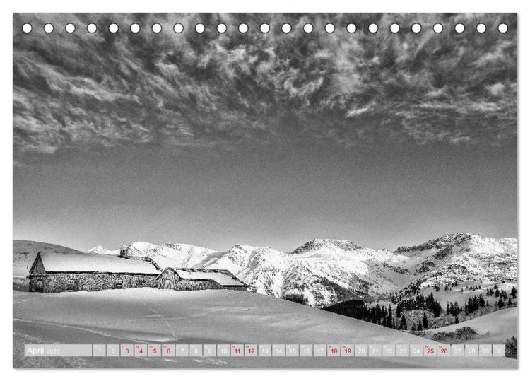 Produktbild: Arlberg black and white (Tischkalender 2026 DIN A5 quer), CALVENDO Monatskalender