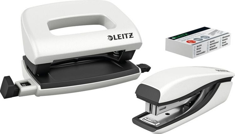 Produktbild: LEITZ B&uuml;ro Set Mini NeXXt WOW wei&szlig; 3 Teile Locher Heftger&auml;t Heftklammern