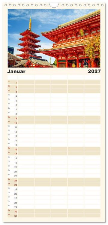 Produktbild: Familienplaner 2027 - Japanische Tempel und Schreine mit 5 Spalten (Wandkalender, 21 x 45 cm) CALVENDO