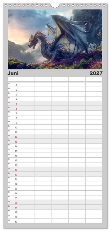 Produktbild: Familienplaner 2027 - Das Jahr der Drachen mit 5 Spalten (Wandkalender, 21 x 45 cm) CALVENDO